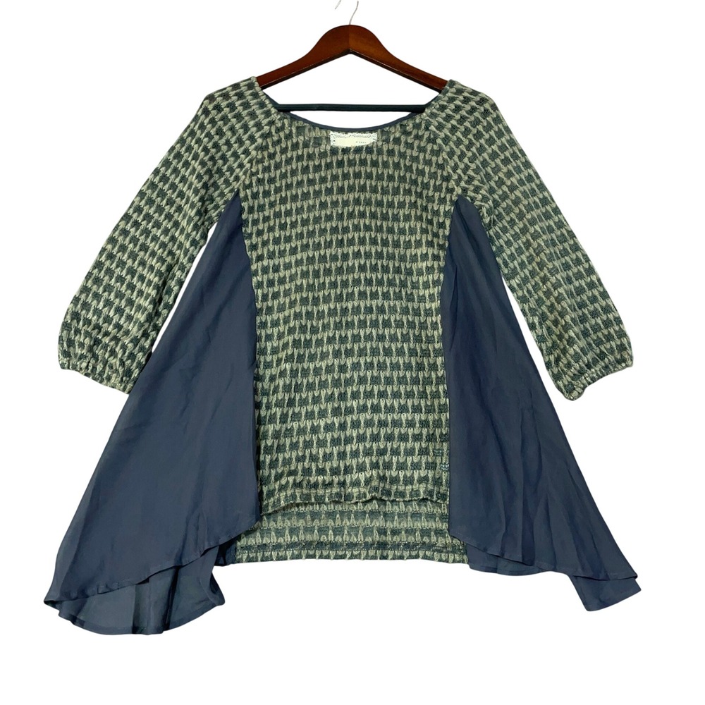 A'reve Women's Small Gray Tan Mixed Media Knit Tunic Top Acrylic Blend